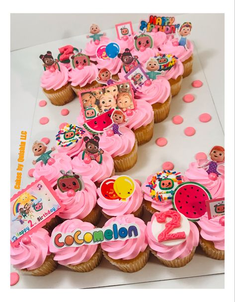 Cocomelon Pull Apart Cupcakes, Number 2 Cocomelon Cake, Cocmelon Birthday Girl, Cocomelon 3rd Birthday Party Ideas, Coco Melon Girl Party, Cocomelon Birthday Cupcakes, Pink Cocomelon Cake, Coco Melon 2nd Birthday Party Girl, Cocomelon Cupcake Cake