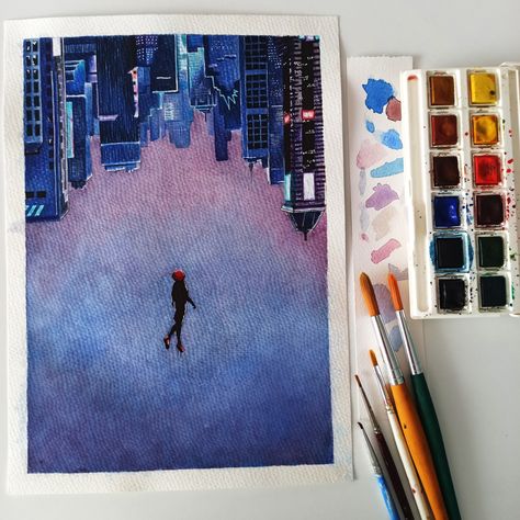 Things To Paint Spiderman, Spider Man Into The Spider Verse Drawing, Miles Morales Watercolor, Spiderman Watercolor Art, Miles Morales Painting Canvas, Across The Spider Verse Painting, Girlfriend Painting Ideas, Marvel Paintings On Canvas, Spider Verse Painting