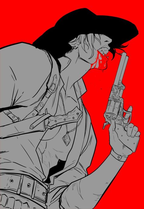 Cowboy Character Design Male, Banished Shadow, Taters Ash, Cowboy Anime, Cowboy Character Design, Cowboy Draw, Badass Drawings, Cowboy Art, Demon Art