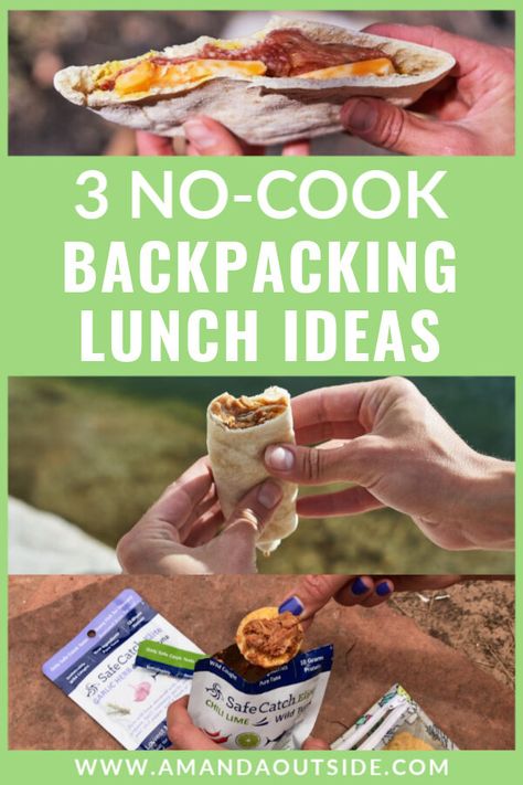 3 No-Cook Backpacking Lunch Ideas Lunch Ideas No Cook, Hiking Food Backpacking Meals, Backpacking Lunch, Meals No Refrigeration, Lightweight Backpacking Food, Hiking Lunch, Best Backpacking Food, Trail Food, Hiking Snacks