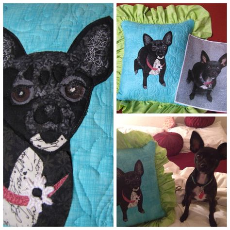 Pet Portrait Applique | Quilting in the Fog Patchwork, Small Wall Quilts, All Black Dog, Blue Quilt Patterns, Portrait Quilts, Dog Quilts, Picture Quilts, Applique Quilting, Custom Dog Portraits