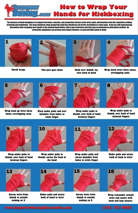 A step-by-step guide to wrapping hand for Kickboxing or Boxing at www.EmpowerBoxingAlexandria.com  This is only one of many methods possible and only based on what we teach. Talk to your instructor for more information on methods and advanced styles.  Wrapped with 180 inch hand wraps. Boxer Workout, Boxing Workout Beginner, Boxing Hand Wraps, Boxing Training Workout, Hand Wraps, Cardio Kickboxing, Wrap Tutorial, Insanity Workout, Kickboxing Workout