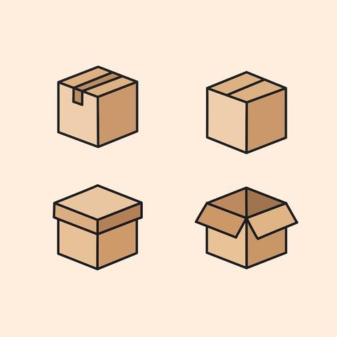 Cardboard box icon set | Premium Vector #Freepik #vector #cargo-box #cartoon-box #storage-box #delivery-box Cardboard Box Illustration, Boxes Illustration, Box Cartoon, Box Icon, Surprise Box, Box Delivery, Insta Feed, Carton Box, Box Storage