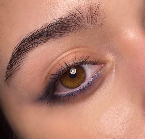 Brown Eye Makeup Blue Eyeliner, Dinner Eyeshadow Looks, Blue Eyeshadow Looks Brown Eyes, Navy Gold Eye Makeup, Blue Eyeliner For Brown Eyes, Dark Blue Eyeliner Brown Eyes, Navy Eyeliner Brown Eyes, Navy Makeup For Brown Eyes, Simple Makeup Looks Blue