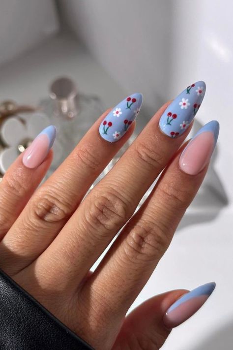 Explore 26 cute and charming cherry nails of 2024! Find your next manicure inspiration in this fun and trendy nail art guide. Spring Nail Polish Colors, Cherry Nail Art, Stiletto Nails Short, Spring Nail Polish, Fun Summer Nails, Cherry Nails, Daisy Nails, Cute Summer Nails, Nagel Inspo