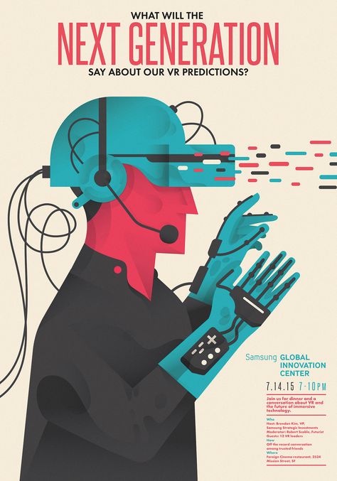 VR Next Generation on Behance Vr Poster Design, Coding Poster Design, Modern Technology Poster, Cyberpunk Illustration, Futuristic Poster, Technology Posters, Mixed Reality, Virtual Reality Technology, Innovation Centre