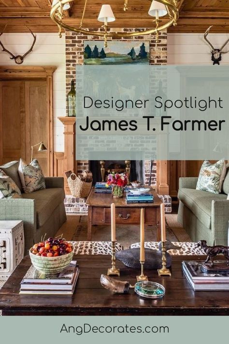 Designer Spotlight: James T. Farmer - Ang Decorates James T Farmer Design, James Farmer Living Room, Southern Rustic Home, James Farmer Kitchen, Southern Home Decor Living Room, James T Farmer Interiors, Farmer Decor, Southern Traditional Interior Design, Southern Interior Design Traditional