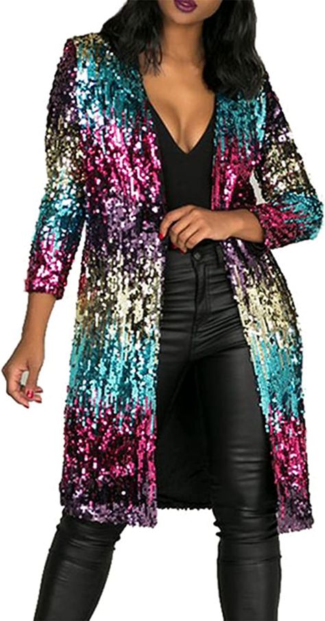 Amazon.com: RED DOT BOUTIQUE - 610 - Long Sleeves Full Sequins Open Front Cardigan Cover-up Jacket Coat (Multi Color, 1X) : Clothing, Shoes & Jewelry Sparkly Jacket, Sparkly Jackets, Sequin Coats, Jacket Coat Fashion, Sequin Cardigan, Tent Dress, Duster Cardigan, Outwear Jackets, Open Front Cardigan