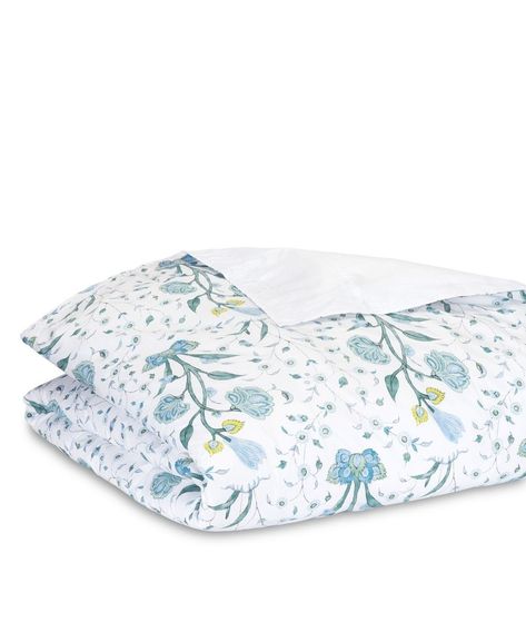 Khilana Duvet Cover, Full/Queen Lumbar Pillow On Bed, Pillow On Bed, Matouk Bedding, Blue And White Bedding, Duvet Cover Full, Linen Bedspread, Block Printed Textiles, Duvet Cover King, Large Scale Floral