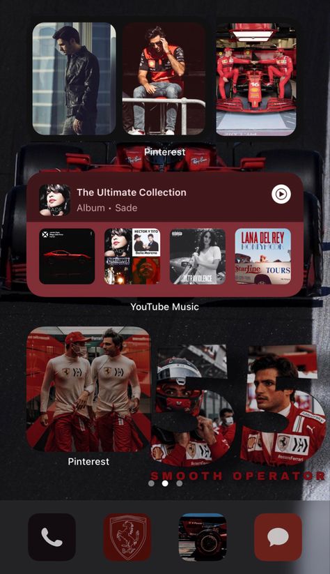 F1 Ios 16 Home Screen, Formula 1 Phone Layout, F1 Phone Wallpaper Aesthetic, F1 Phone Layout, F1 Homescreen Ideas, Formula 1 Homescreen, F1 Room Aesthetic, Ferrari F1 Aesthetic Wallpaper, F1 Themed Room