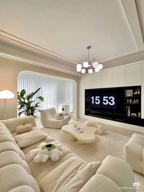 al white living room house interior // white cosy couch sofa millows armchair Rich Bedroom Ideas Aesthetic, Aesthetic Tv Room Ideas, Small White Living Room Ideas Apartment, Modern Clothes Storage, Interior Design Minimalist House, Living Room Designs Modern Luxury Colorful, Small White Living Room Ideas Modern, 2023 Home Decor Living Room, White Grey Neutral Bedroom