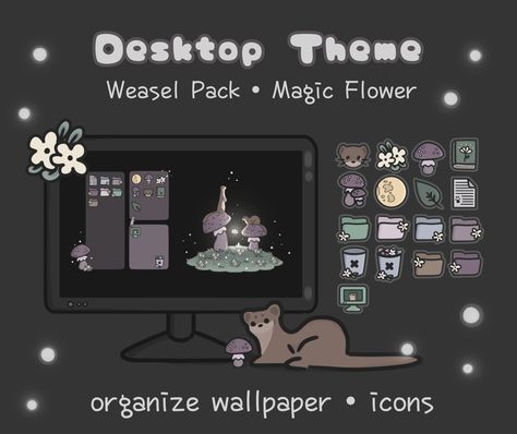 Dark Desktop Theme Pack, Wallpaper Organizer, Icons, Cute Weasel Set Magic Flower by YukiMaquShop on Etsy Free Desktop Icons, Cute Weasel, Notion Images, Networking Infographic, Wallpaper Organizer, Magic Flower, Desktop Themes, Desktop Icons, Icons Cute