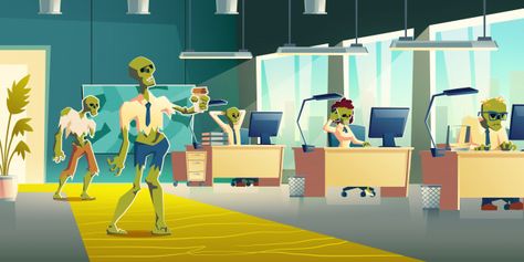Office zombies at work cartoon vector il... | Free Vector #Freepik #freevector #business #coffee #people #halloween Zombies, Office Zombie, Walking Illustration, Zombie Coffee, Work Cartoons, Halloween Cartoon, Going Through The Motions, Halloween Cartoons, Human Activity