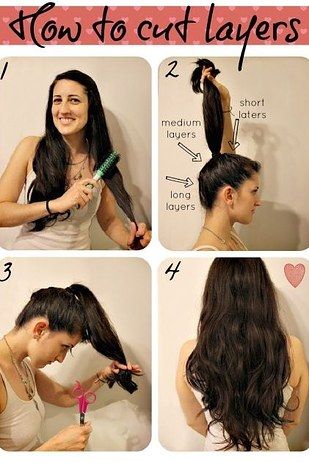 And finally, if you’re frugal, long-haired, and extra adventurous, you can use a ponytail as an easy way to cut layers. | 27 Hairstyling Hacks Every Ponytail Wearer Must Try Ponytail Haircut, Haircut Layers, Cut Own Hair, Cut Long Hair, Perfect Ponytail, Makeup Tip, How To Cut Your Own Hair, Diy Haircut, 짧은 머리