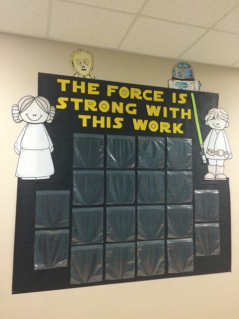 Star Wars Window Display, Star Wars Library Display, Star Wars Bulletin Board Ideas, Star Wars School Theme, Student Work Display Ideas Hallways, Star Wars Theme Classroom, Star Wars Bulletin Boards, Star Wars Themed Classroom, Star Wars Classroom Door