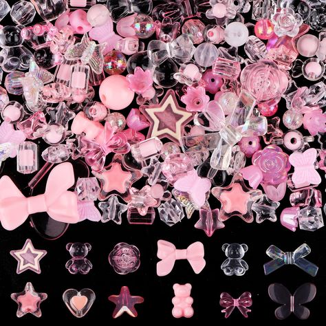 PRICES MAY VARY. 💕 Assorted Bead Kit: There are about 150 pieces different glitter acrylic beads in package, including butterfly, heart, candy, bowknot, star, flower, round bead bulk, etc, come with random styles. You can feel free to match the style you want, and can make all kinds of cute crafts with your sisters and families, enjoy the fun of DIY. 💕 Reliable Material: Kalolary jewelry making beads are made of good quality acrylic, very durable and not easy to break. Each bead is cut and pol Macaroon Aesthetic, Aesthetic Beads, Pastel Candy, Pastel Beads, Jewelry Making Bracelet, Candy Heart, Bead Charms Diy, Kawaii Accessories, Butterfly Flower