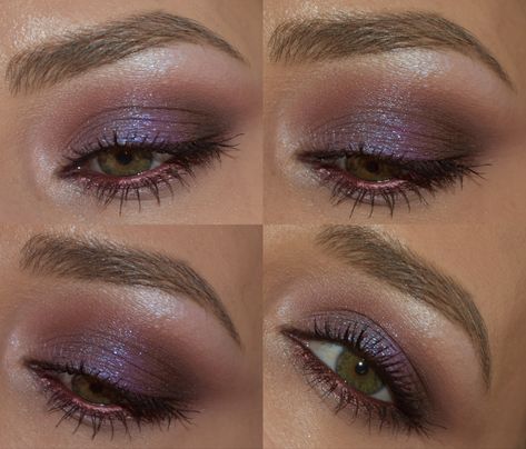 Purple Mauve Makeup Look, Smokey Lavender Eye Makeup, Purple Makeup For Hazel Eyes, Hazel Eyes Purple Eyeshadow, Neutral Purple Eyeshadow, Holographic Smokey Eye, Deep Purple Smokey Eye, Wedding Makeup For Blue Eyes Purple, Nye Eye Makeup Purple