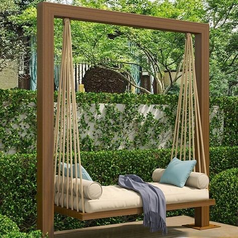 Outdoor Swing Balcony Hanging Chair Courtyard Outdoor Swing Home Single And Double Rocking Chair Rattan Hanging Basket - Patio Swings - AliExpress Free Standing Outdoor Swing, Outdoor Swing Decor Ideas, Swing With Pergola, Swing Area Ideas, Backyard Patio Swing Ideas, Trendy Patio Ideas, How To Hang Porch Swing, Patio Swing Ideas, Adult Swing Set Diy