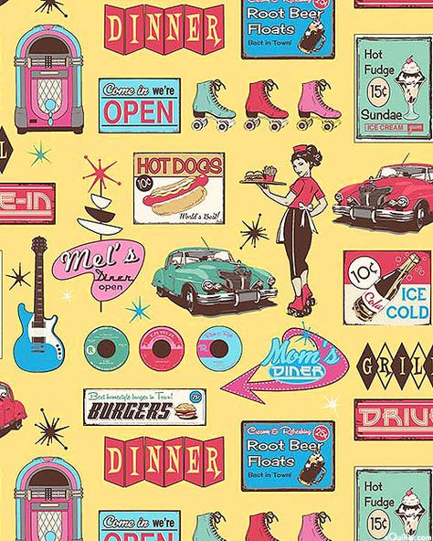 Kawaii, Retro Diner Poster, Retro Diner Wallpaper, 1950 Diner Aesthetic, Vintage 50s Art, Retro Aesthetic 50s, 1950s Aesthetic Art, Vintage Diner Poster, Retro Diner Illustration