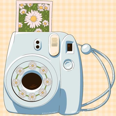 Camera Anime Aesthetic, Instax Camera Drawing, Polaroid Camera Illustration, Drawing Of Camera, Polaroid Camera Drawing, Draw Camera, Polaroid Illustration, Instant Photo Camera, Camera Painting