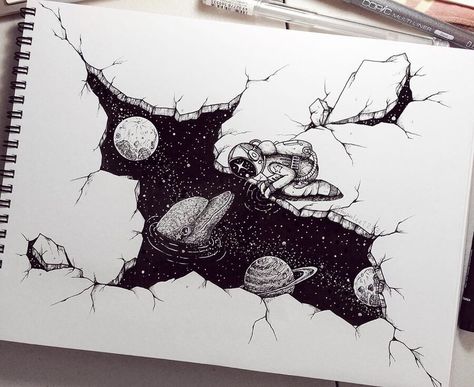 Break the ice. Ink Drawings Mostly in Space. Click the image, for more art by Mon Lee. Thigh Tattoos, Ink Drawings, Surreal Space Tattoo, Ice Illustration, Carcase Iphone, Easy Pencil Drawings, Space Drawings, Doodle Drawing, Dessin Adorable