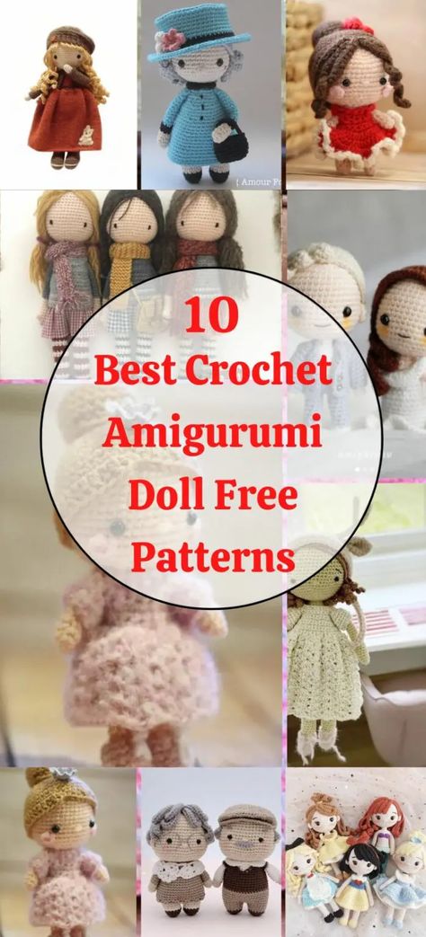 These 10 free crochet doll patterns are a delight because they include a variety of dolls that anyone will enjoy making. It includes Amigurumi doll free pattern ideas with various clothing and hair styles and include Sugar Plum Fairy doll. Disney Princess doll, School girl doll, Queen Elizabeth doll and many more. Amigurumi Patterns, Crochet Doll Patterns, Knitted Dolls Free, Crochet Doll Clothes Free Pattern, Crochet Doll Clothes Patterns, Couples Doll, Doll Amigurumi Free Pattern, Deer Girl, Crochet Doll Tutorial