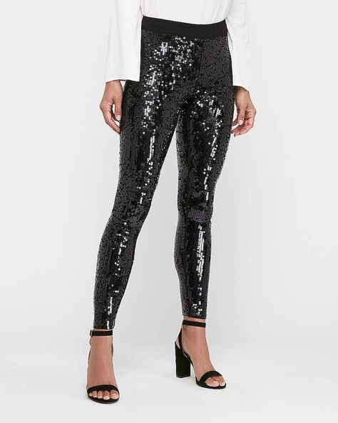 Cute 2 Piece Outfits, Black Sequin Leggings, Ivory Leggings, Black Sequin Pants, New Years Eve Outfit, Pleather Leggings, Zipper Leggings, Sequin Leggings, Plaid Dress Pants