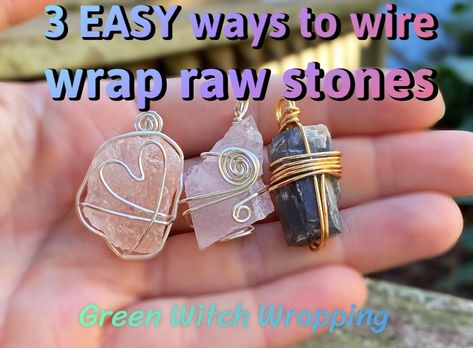 Raw Crystal Jewelry Diy, Crystal Wrapping Diy, Crystal Necklace Diy Wire Wrap, How To Wire Wrap Stones For Beginners, Easy Wire Wrapping Stones, Crystal Necklace Diy, Crystal Tutorial, Wrapping Crystals, Wire Wrap Tutorial