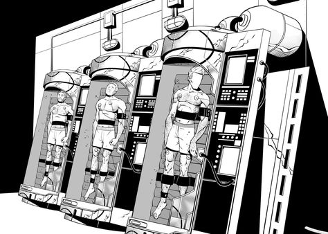 If you donate $75 or more to our Kickstarter campaign, our talented art director Jeff Harvey will animate you into a stasis chamber from the world of Josi Russell's "Caretaker." In addition, you will also get a copy of the anthology! Clone Machine, Aesthetic City, Joker Art, Kickstarter Campaign, Neo Noir, Anime Warrior, Monster Design, Warrior Girl, Cyberpunk Art