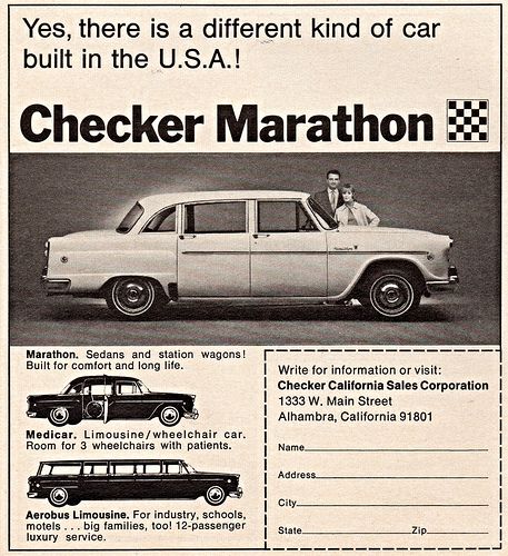 1970 Checker Marathon Ad | by aldenjewell Checker Marathon, Checker Cab, Relatable Pics, Saint Art, Car Companies, Road Train, Classic Cars Trucks Hot Rods, Car Lot, Luxury Services