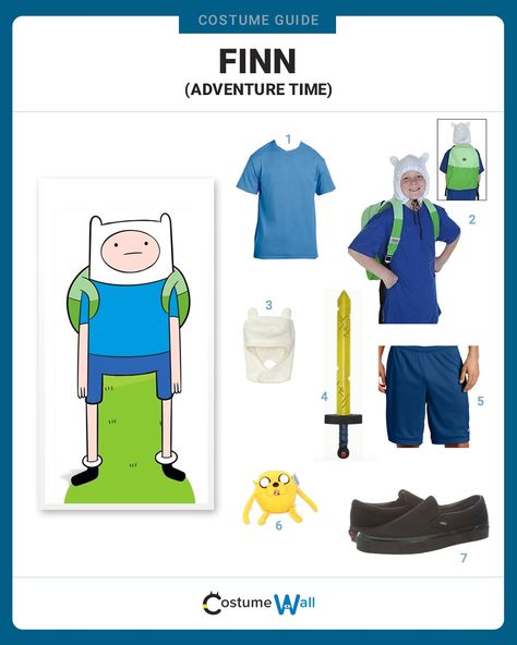 Dress like Finn the Human, known as Finn Mertens, the character on the TV series Adventure Time on Cartoon Network. Finn The Human Costume, Adventure Time Halloween Costume, Finn Cosplay, Adventure Time Costume, Adventure Time Clothes, Finn Mertens, Cartoon Halloween Costumes, Adventure Time Cosplay, Cosplay Cartoon