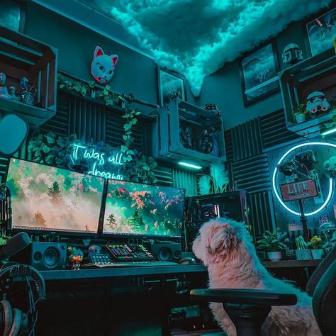 Games Room Inspiration, Nerd Room, Gaming Desk Setup, Gamer Setup, Streaming Setup, Home Studio Setup, Gamer Room Decor, Pc Gaming Setup, Desktop Setup