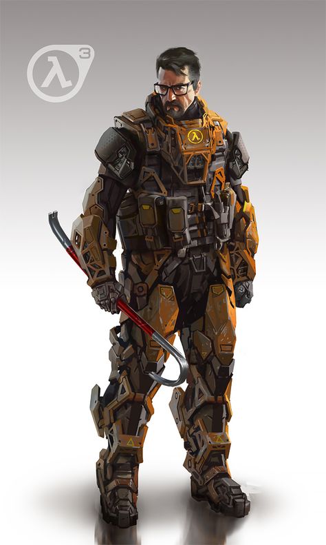 Gordon Freeman Fan Art   http://mandrykart.wordpress.com/2014/07/07/the-freeman/ Sci Fi Engineer, Gordon Freeman, Future Soldier, Arte Robot, Half Life, Power Armor, Game Concept Art, Sci Fi Characters, Armors