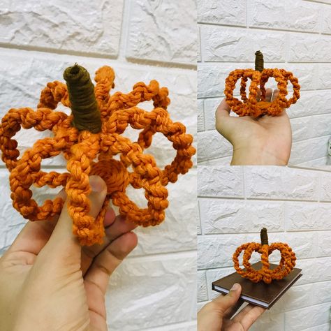 I was so excited when I just finished it this afternoon, my first pumpkin. 😊😊 #pumpkin #macramepumpkin #halloween #pumpkinhalloween #handmade Macrame Pumpkin Tutorial, Diy Macrame Halloween, Thanksgiving Macrame Ideas, Paracord Pumpkin, Macrame Pumpkin Diy, Macrame Halloween Decor, Halloween Macrame Ideas, Fall Macrame Ideas, Autumn Macrame