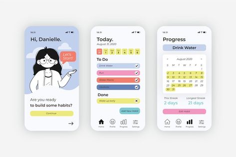 Habit App Design, Habit Tracking App, Goal App, Todo App, Habit App, Habit Tracker App, Goals And Habits, Mobil Design, Ux Design Principles