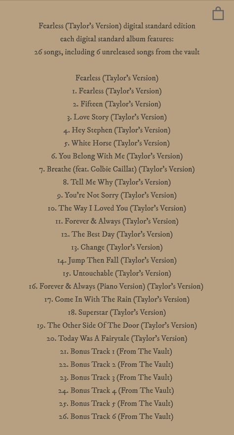 Taylor Swift, Swift, Fearless Tracklist, Fearless Taylor's Version, Colbie Caillat, You Belong With Me, White Horse, Love Story, I Love You