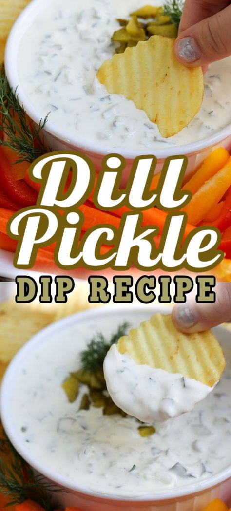 This DILL PICKLE DIP recipe takes just 5 minutes to make to make. It's a creamy, tangy dip that is best served with potato chips, vegetables or crackers. #dillpickledip #pickledip #appetizerdip #diprecipe Dill Pickle Dip Recipe, Pickle Dip Recipe, Chip Dip Recipes, Dill Pickle Dip, Pickle Dip, Dip Recipes Appetizers, Dill Dip, Homemade Dips, Dip Recipes Easy