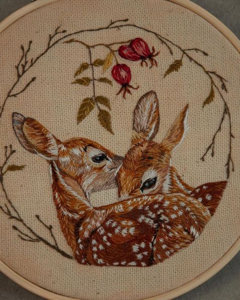 How To Do Embroidery, Cross Stitch Aesthetic, Deer Embroidery Pattern, Cottagecore Cross Stitch, Embroidery Cottagecore, Unique Cross Stitch Patterns, Cottagecore Embroidery, Deer Cross Stitch, Deer Embroidery