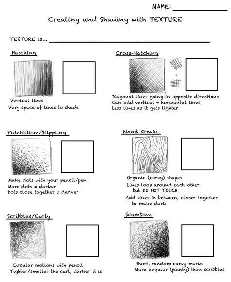 Drawing Texture, Classe D'art, Art Handouts, Rendering Techniques, Teaching Drawing, Texture Drawing, Art Worksheets, Principles Of Art, Art Curriculum