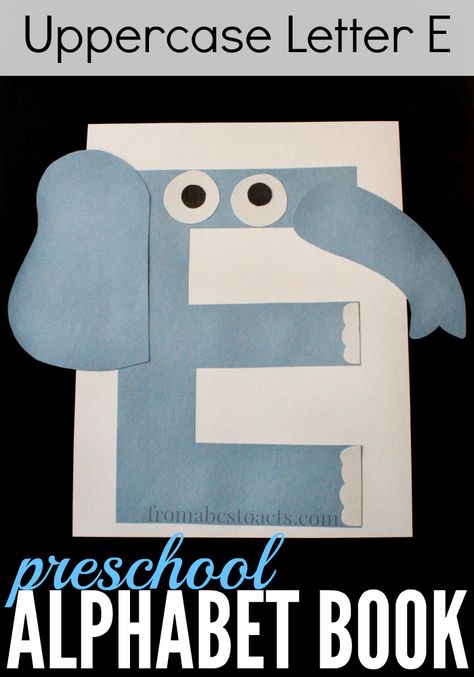 This uppercase letter E elephant craft is not only adorable and super easy to make, but is the perfect way to start practicing scissor skills with your child as it is a lot of straight lines! Letter E Elephant, Preschool Alphabet Book, Letter E Activities, Høstaktiviteter For Barn, Letter E Craft, Elephant Craft, Preschool Letter Crafts, Zoo Phonics, Alphabet Crafts Preschool
