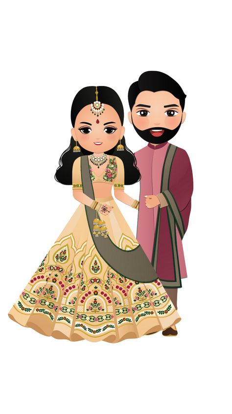 Dulha Dulhan Animated, Indian Bride And Groom Cartoon, Indian Wedding Doodle, Mehndi Illustration, Invition Card, Nikah Certificate, Marriage Pics, Groom Cartoon, Couple Illustration Wedding