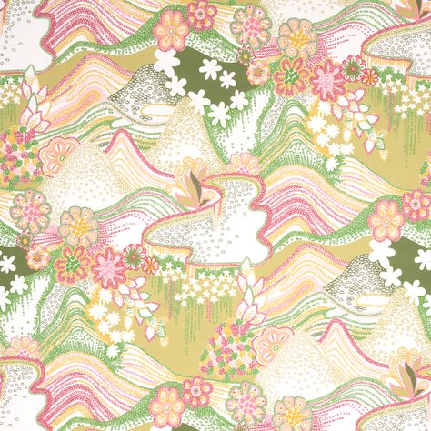 Daisy Chain - Green And Pink Wallcoverings | Schumacher Chain Wallpaper, Trippy Landscape, Le Vent Se Leve, Daisy Chains, Colorfull Wallpaper, Pink Wallpapers, Chihiro Y Haku, Creation Art, Schumacher Fabric