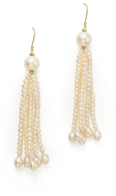 Bloomingdale's Cultured Freshwater Pearl Tassel Earrings in 14K Yellow Gold, 3-9mm - 100% Exclusive Pearl Tassel Earrings, Bead Tassel Earrings, Pearl Tassels, Bridal Jewels, Cultured Pearl Bracelet, Classic Chandelier, Beads Work, Simple Pearl, Bride Jewelry