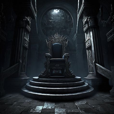 Premium Photo | Throne in the castle of darkness 3d illustration Dark Castle Throne Room, Dark Throne Aesthetic, Throne Art Reference, Fantasy Throne Chair Art, Gothic Throne Room, Throne Room Art, Dark Throne Room, Throne Room Fantasy Art, Villain Castle