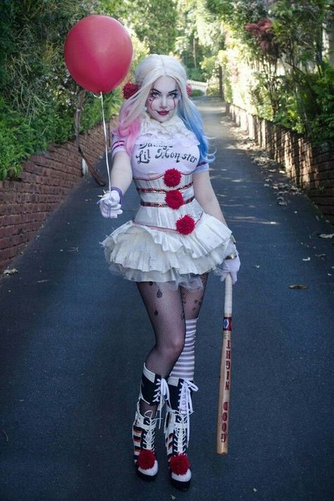 Harley Quinn Channeling Pennywise Harley Quinn Kostüm, Harley Quinn Disfraz, Halloweenský Makeup, Kostum Halloween, Kostum Cosplay, Harley Queen, Harley Quinn Costume, Harley Quin, Idee Cosplay