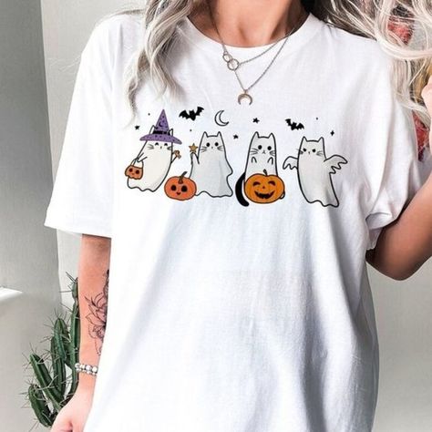 Ghost Cat Shirt Halloween T-shirt Cat Shirt Ghost T-shirt Halloween Tee Ghost Shirt, Ghost Cat, Cat Shirt, Halloween Tees, Halloween T Shirt, Cat Shirts, Halloween Tshirts, Halloween Outfits, Body Type