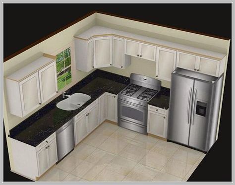 This L shaped kitchen layout is definitely stylish with white cabinets and black speckled countertops. It provides a classic layout that's very functional and easy to use. Kitchen Island Designs With Seating, Reka Bentuk Dapur, Small Kitchen Design Layout, Kitchen Layouts With Island, Model Dapur, Kitchen Island With Sink, Interior Dapur, Kabinet Dapur, Small Kitchen Layouts