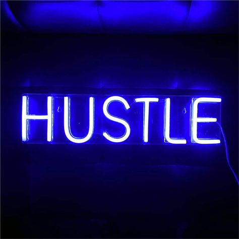 Hustle Neon Sign, Neon Lights Party, Blue Aesthetic Dark, Bedroom Girls, Blue Quotes, Neon Wall Signs, Light Wall Art, Neon Wall, Neon Nights