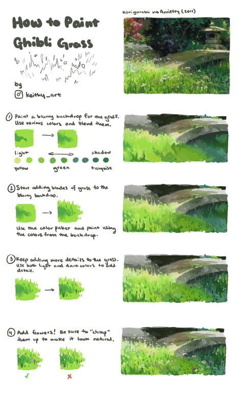 How To Draw Forest Background Digital, Grass Digital Art Tutorial, How To Draw Trees Digital Art, Ghibli Tree Tutorial, How To Draw Pathways, Grass Tutorial Digital, Watercolor Painting Videos Tutorials, Studio Ghibli Art Tutorial, Grass Drawing Tutorials