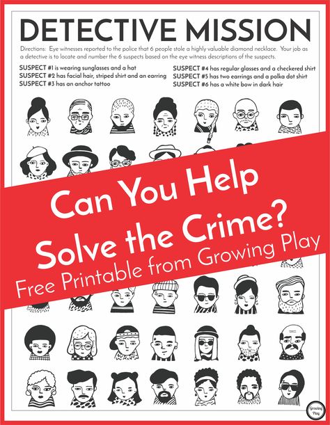 Do your kids or students love to play secret spy agent or detective?  Children seem to love sneaking around spying on people or completing secret missions.  Whether it be to save the World, stop a criminal or solve a mystery, pretend to be a secret agent is tons of fun!  This detective puzzle for kids is a FREE printable